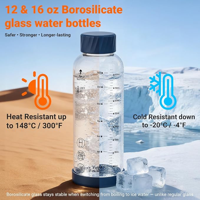 16 oz Glass Juice Bottles 4 Pack, Leakproof Borosilicate Glass Bottles | - Image 4