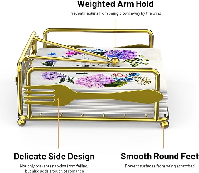 Napkin Holder for Table, Weighted Arm, Square Cocktail Paper Holder, Elegant - Image 5