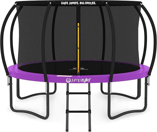 JUMPZYLLA Trampoline Outdoor 8FT 10FT 12FT 14FT 15FT 16FT with Enclosure and Ladder, ASTM Approved Recreational Trampoline for Kids and Adults, Anti-Rust Coated Frame