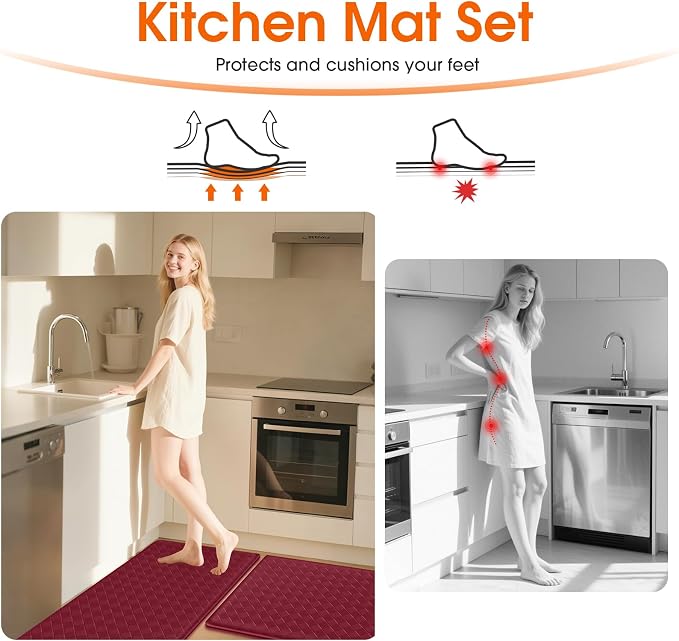 TranquilRelax 2-Piece Anti-Fatigue Kitchen Mats, Cushioned Non-Slip Waterproof - Image 4