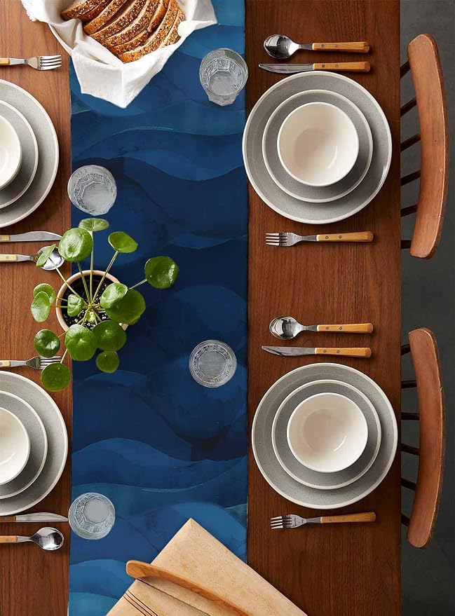 Navy Blue Ombre Table Runners 60 Inches Long, Abstract Modern Stripe Table - Image 5
