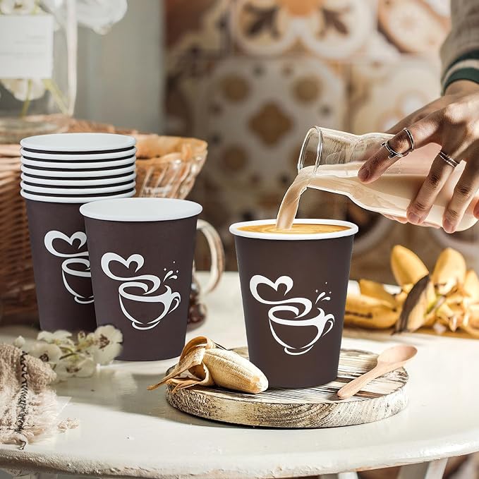 Clawsoff 100 Count 12 oz Coffee Cups Disposable Paper Hot Coffee Cups Brown | - Image 3