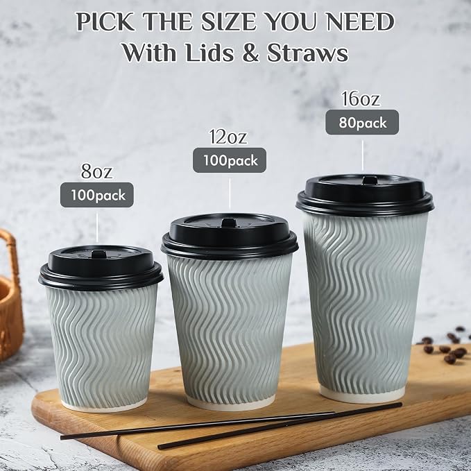 MUCHII 16 oz Coffee Cups, Lids and Straws Included, Hot Cold Beverage, Party - Image 7
