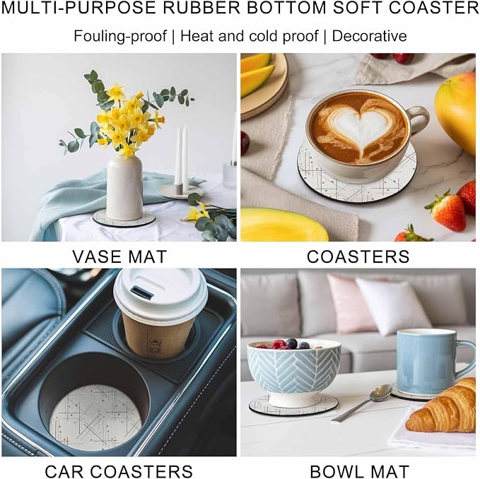 Modern Geometric Coasters Set of 4, Minimalist Lines Polka Dots Abstract Beige - Image 6