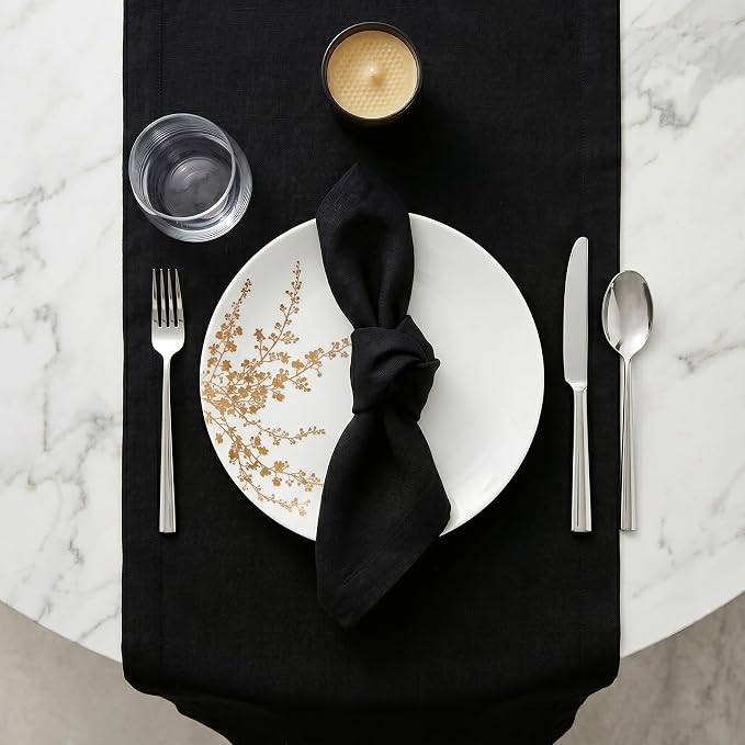 Solino Home 100% Pure Linen Table Runner Black, Fete 14 x 156 Inch Long | Table - Image 4