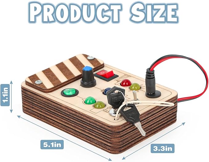 Joyreal Wooden Montessori Busy Board, Toddler Sensory Toys, LED Light Switch, Travel Toys for 2+ Year Old Boy