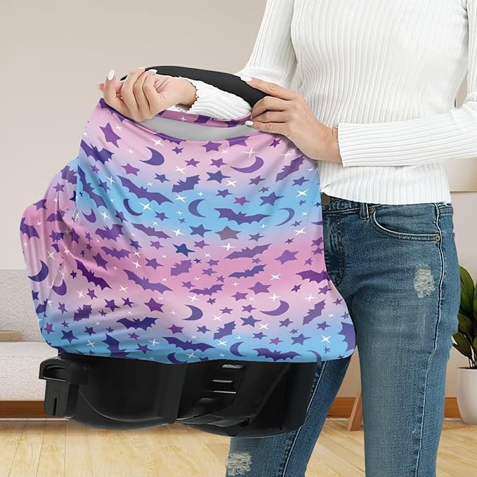 Binienty Halloween Bats Car Seat Cover Canopies for Baby Multi Use Cover Nusring Covers Stretchy Infants Stroller Cover/High Chair/Breastfeeding Cover
