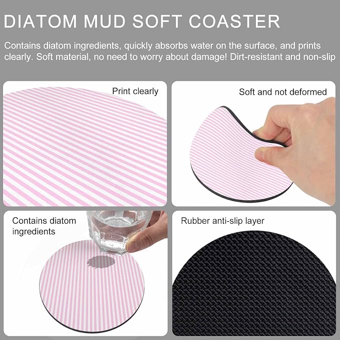 Pink White Stripe Coasters Set of 2, Modern Minimalist Geometric Striped Soft - Image 9