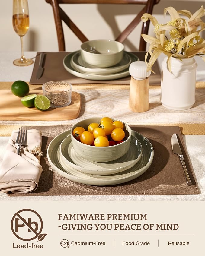 Stoneware Dinnerware Set with Pasta Bowls, Service - Image 2
