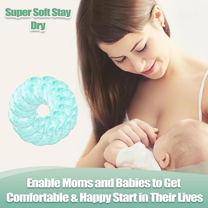 wegreeco Nursing Breast Pads (14 Pack) + Laundry Bag & Travel Storage Bag, 4.7 inch - Washable & Reusable Breastfeeding Nursing Pads (Plain Shape, Blue Wave, Large)