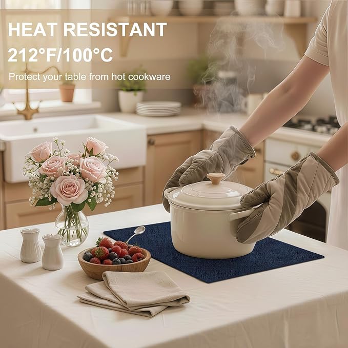 Faux Leather Heat Resistant Placemats 6 Packs, Waterproof Wipeable Dining PU - Image 3