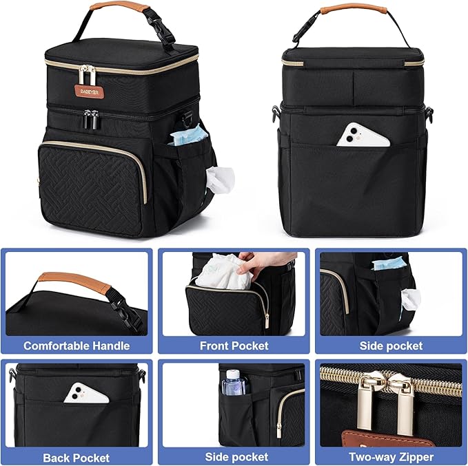 Insulated Breastmilk Cooler Bag with Ice Pack - Holds 6x9oz Bottles, Leakproof Double Layer, Baby Bottle Cooler Bag with Adjustable Strap for Nursing Moms, Daycare & Travel