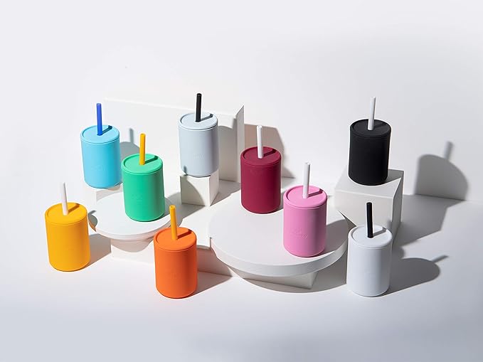 Avanchy Silicone Training Sippy Cup with Straw Lid – Tiny Cup for Babies 6+ Months to Toddlers 1 Year Old – 5 oz Infant Water Cup for Baby Led Weaning, Blue