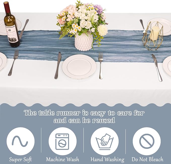 10 Pack Dusty Blue Cheesecloth Table Runner 10FT Boho Gauze Fabric Table Runner - Image 4
