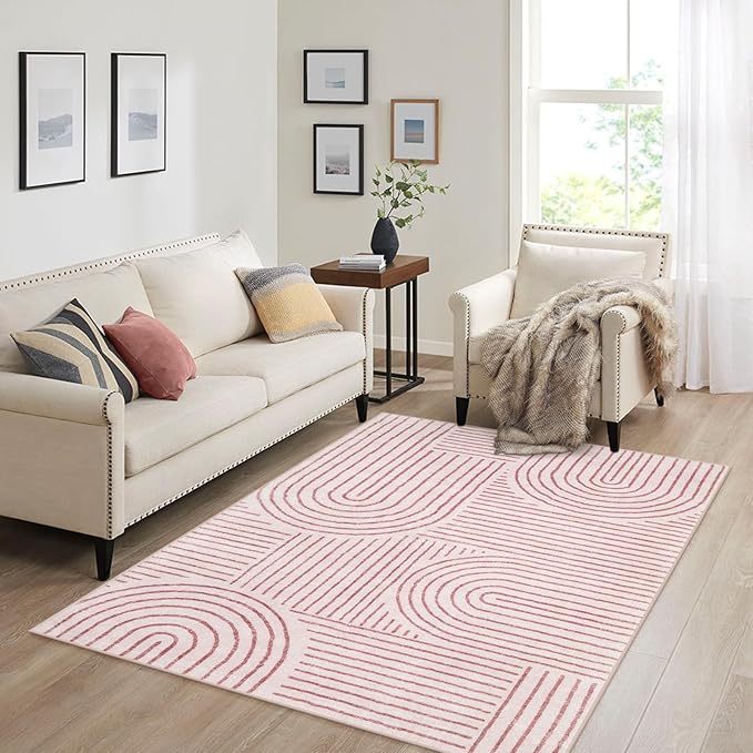 Lahome Abstract Washable Rugs, 4x6 Pink Rug - Image 6