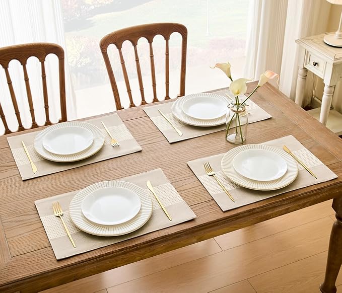 Wracra Linen Placemats, 12 x 18 Inch Set of 4 Placemats, Farmhouse Macrame - Image 6