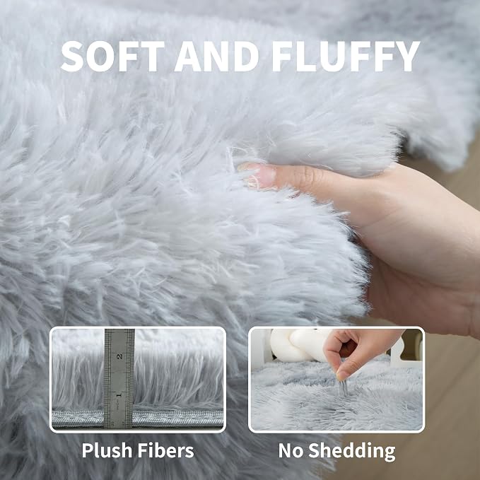 2x3 Fluffy Shag Light Grey Rug for Bedroom, Soft Fuzzy Plush Washable Non Slip - Image 4