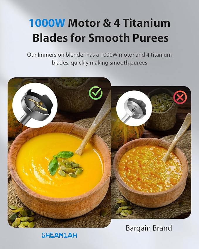 1000W Powerful Immersion Blender Handheld, 2025 New Update Hand Blender with 25-Speed and Heavy-Duty Copper Motor, 4 in 1 Hand Mixer with Chopper, Whisk, Beaker and Wand Silver