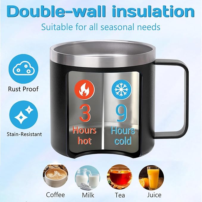 Personalized Mug Cup with Handle 12/14oz Custom Stainless Steel Mugs Customized Name Coffee Tumbler for Women Men Student Family Office Gifts, Initials