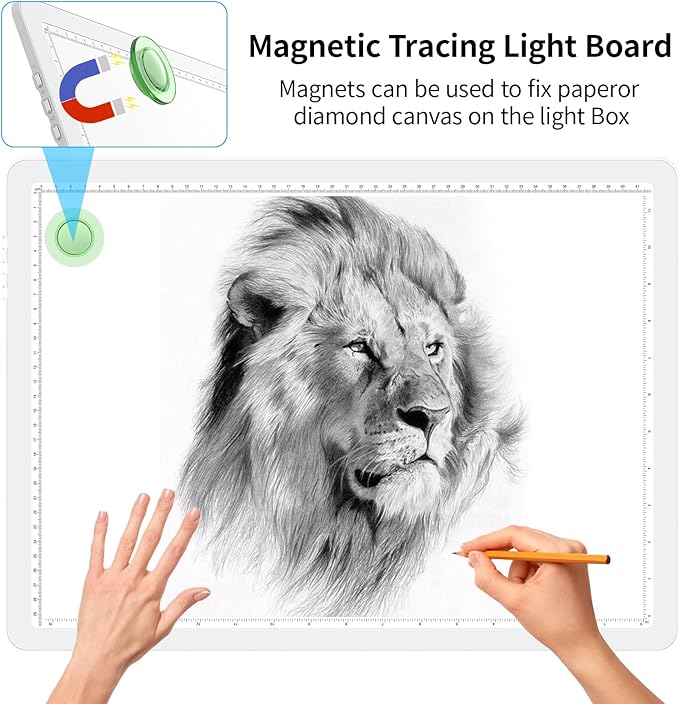 Phylosal Magnetic A3 Light Pad with Bag, Super Bright Light Box with Side Button, Diamond Art Light Board, Lightbox for Tracing and Drawing, USB Power Light Table for Sketching, Weeding Vinyl (White)