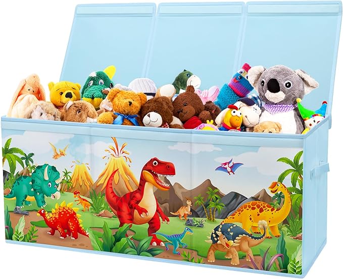 Large Toy Box Chest Organizer with Flip Lid for Kids, Collapsible Oxford Toy Storage Box with Handles for Boys Girls, Sturdy Waterproof Storage Organizer for Bedroom Playroom Nursery, 37.7×12.5×15.7''