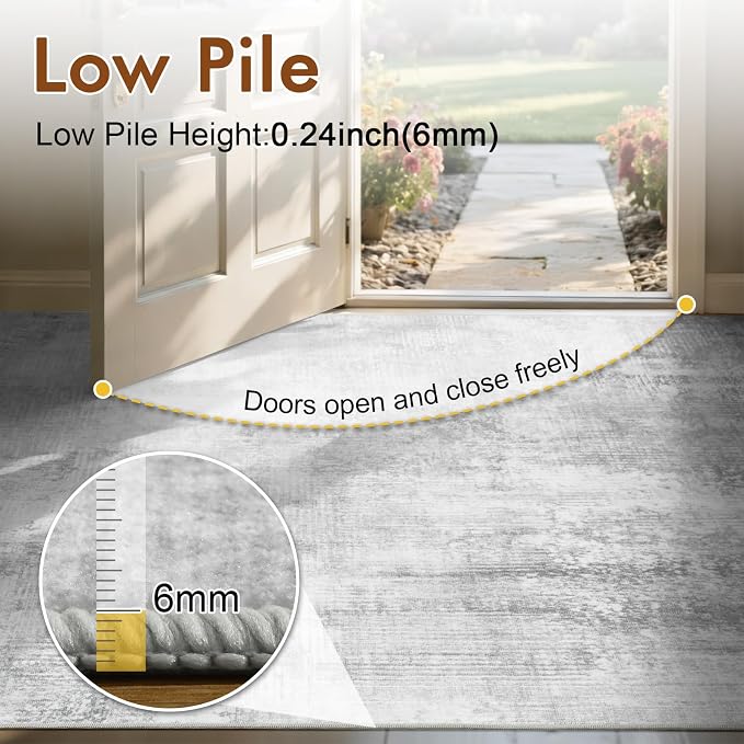 2x6 Ft Washable Runner Rug, Non-Slip Low Pile Hallway Kitchen Area Rug - Image 7