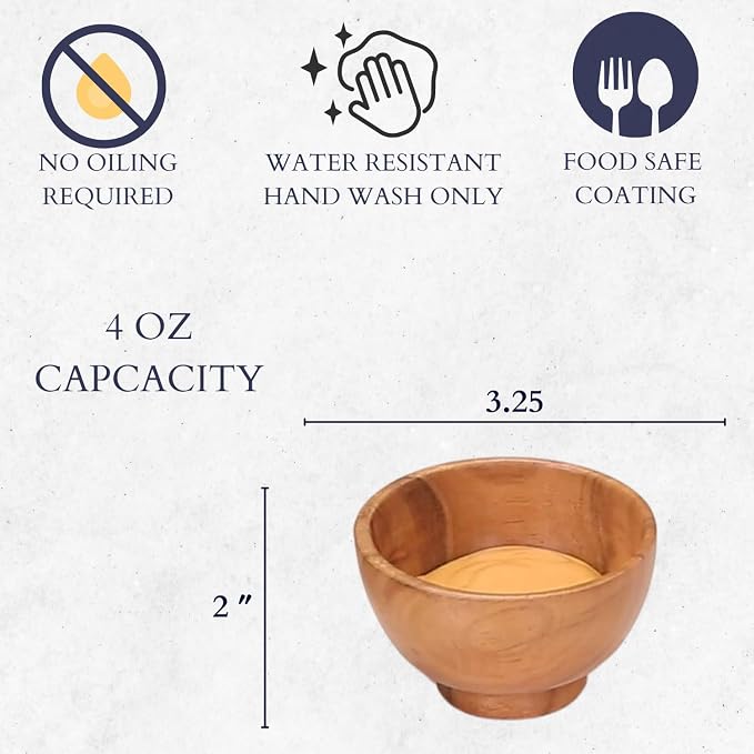 Set of 6 Acacia wood small bowls, 4 fl oz 3.2 * 2 inches | Hand carved small - Image 3