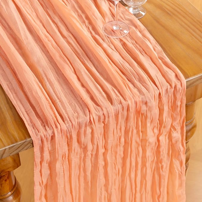 DeZerlor Peach Cheesecloth Table Runners 4 Pack Summer Boho Runners | 120Inches - Image 2