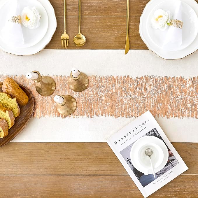 Metallic Style Rose Gold Table Runner, Table Runners 36 Inches Long | Cotton - Image 4