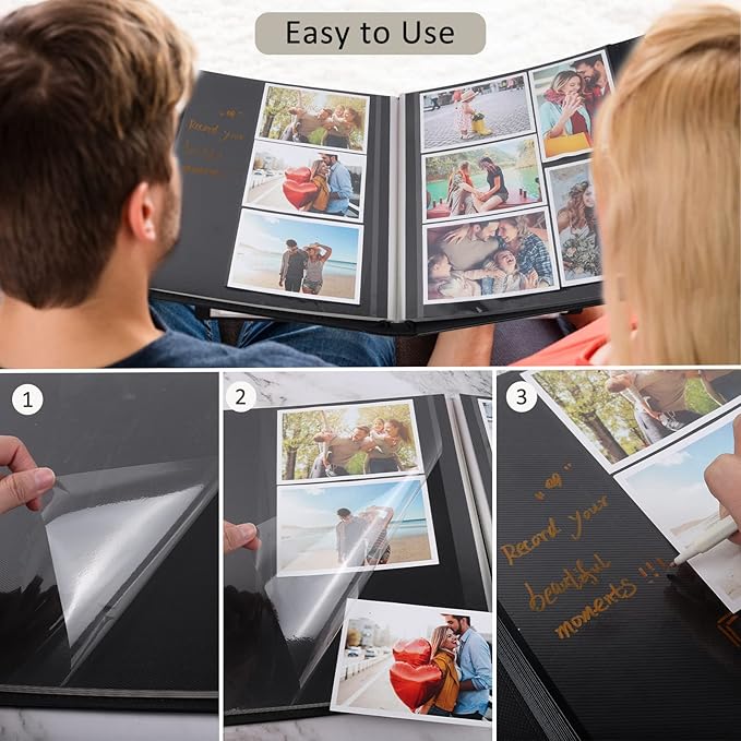 RECUTMS Photo Album Self Adhesive, Magnetic Self-Stick 60 Page Scrapbook Photo Album Black Inner Page for Family Wedding Baby Birthday Christmas Anniversary Holds 3x5 4x6 5x7 6x8 8x10 Photos