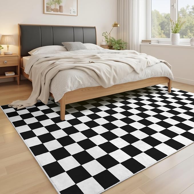 Terrug Black and White Checkered Rug - Image 7