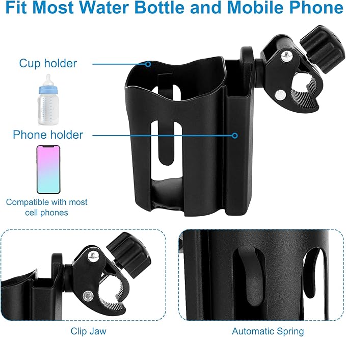 Accmor Stroller Cup Holder with Phone Holder, Universal Cup Holder, Bike Cup Holder, 360° Rotatable Large Caliber Drinks Holder for Stroller, Bike, Wheelchair, Walker