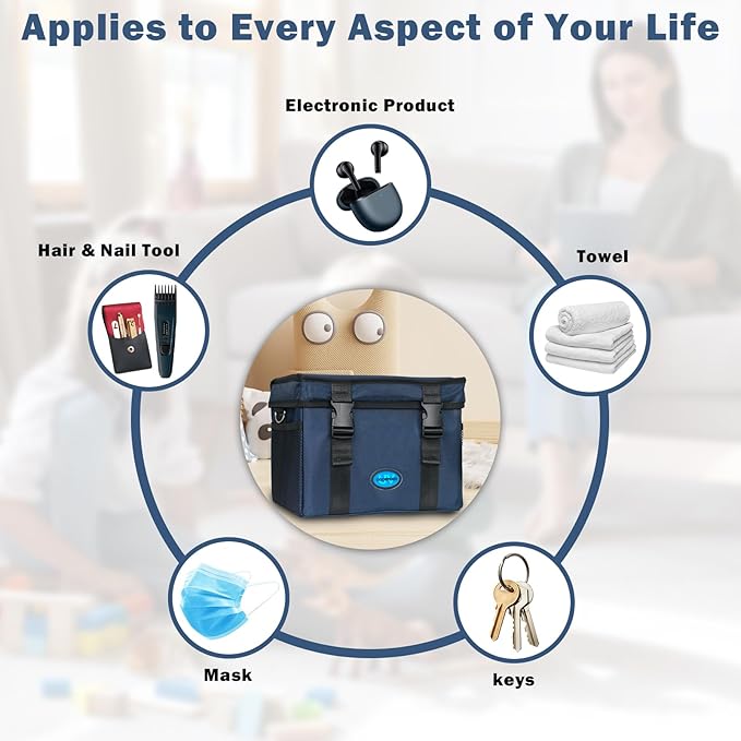 UVC Sanitizer Ozone Box with Timer, Foldable Large Cleaner UV Bag w/strap and USB Port, Portable UVC Light Tote 185nm wavelength for Mask, Cell Phone, Key, Towel 12L/3.17 gal