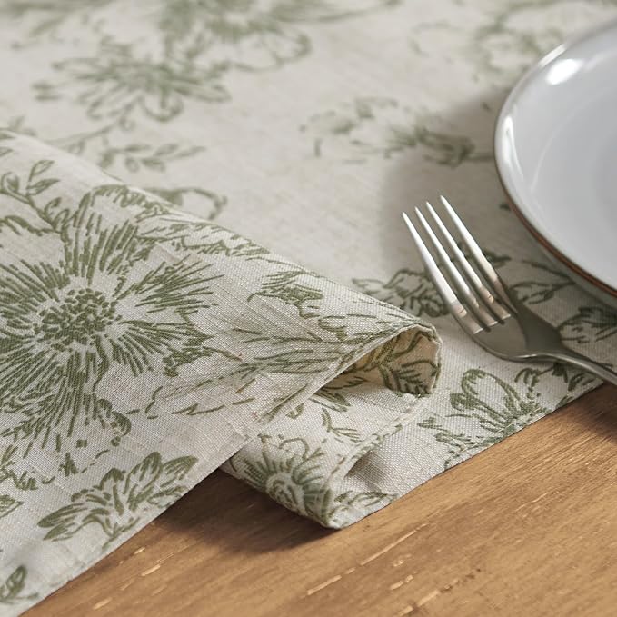 jinchan Green Floral Linen Table Runner 13 x 90 Inch Farmhouse | Rustic - Image 7