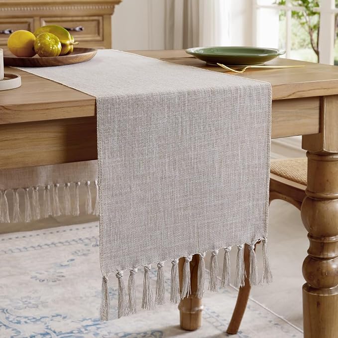 Cotton Linen Table Runner, 13x48 Inch Light Coffee by Aoztio