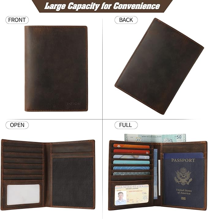 Jack&Chris Leather Passport Holder RFID Blocking Passport Travel Wallet Cover Case for Men Women Brown JC17