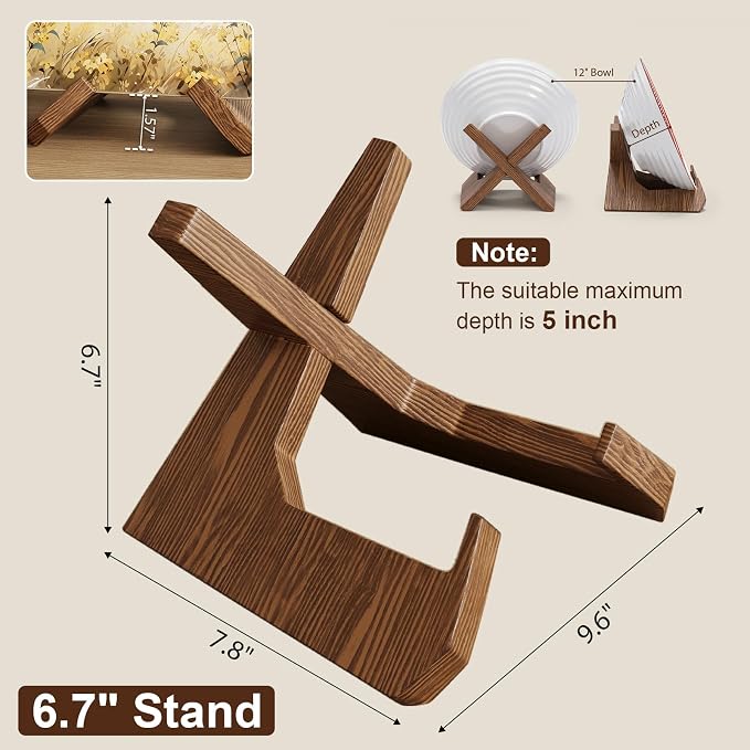 Extra Large Bowl Stands for Display 12 Inch Heavy Duty, Wooden Plate Stand Deep - Image 6