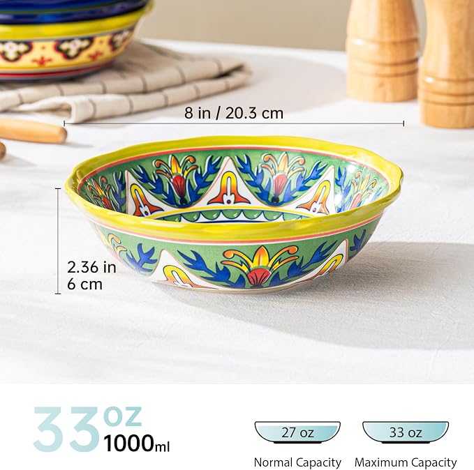 UNICASA Ceramic Pasta Bowls Set, 27 oz Cereal Bowls Set of 4, Porcelain - Image 2
