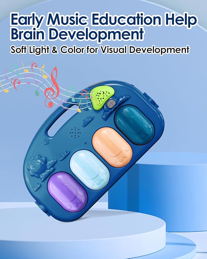 dearlomum Baby Play Mat Gym,Funny Play Piano Tummy Time Activity Mat with 5 Infant Sensory Toys & 2 Baby Book Toys, Boy & Girl Gifts for Newborn 0 to 3 6 9 12 Months(Blue)