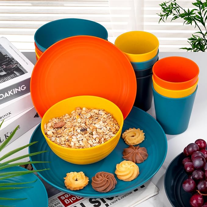 32-Piece Unbreakable Wheat Straw Dinnerware Set, Service - Image 4