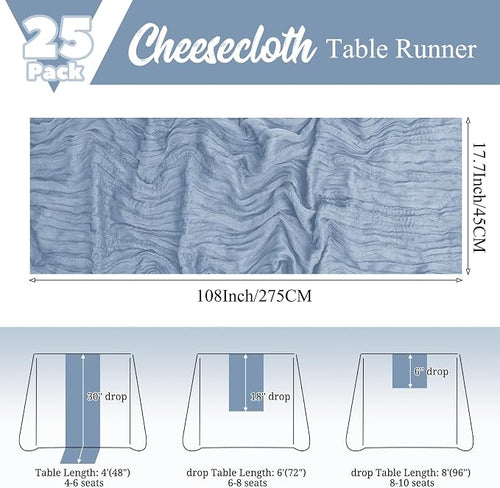 25 Pack Dusty Blue Table Runner 17 x 108inch Cheesecloth Table Runner Boho - Image 2