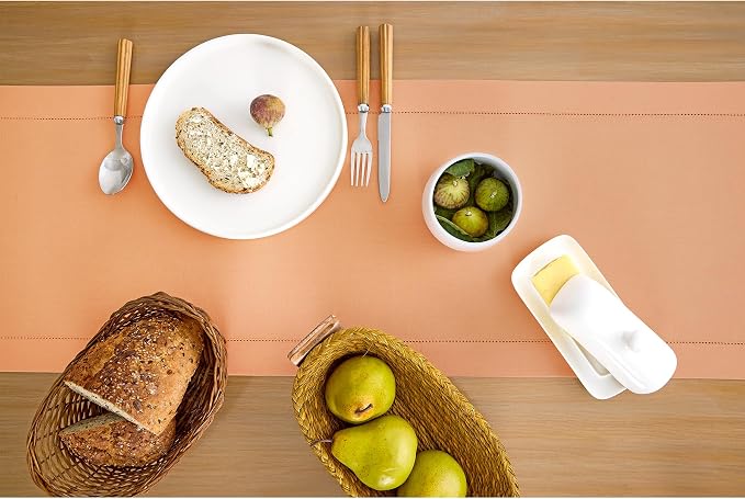 Solino Home Cotton Linen Dining Table Runner Peach Hemstitch, 14 x 36 in | - Image 4