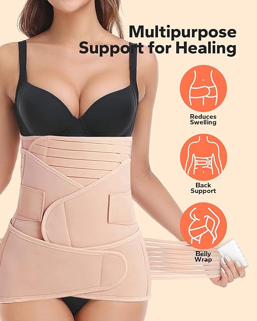 3 in 1 Postpartum Belly Band (Beige), Post Partum Waist Binder, Posture Correction Abdominal Binder, Belly Band Postpartum Belly Wrap, Postpartum Belly Wrap (For waistline 25"-35", S/M)