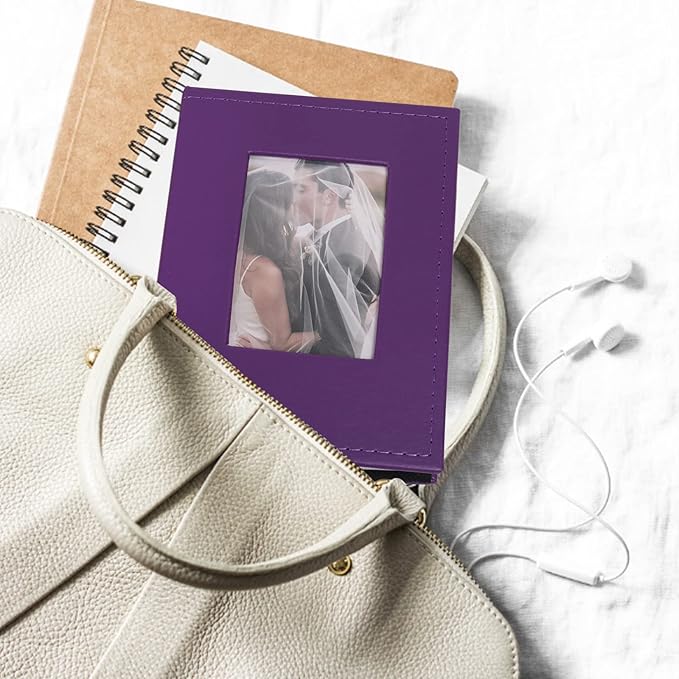 RECUTMS Photo Picture Album 4x6 100 Photos Small PU Leather Cover Wedding photo albums Family gifts Holds 100 Vertical Photos(Purple)