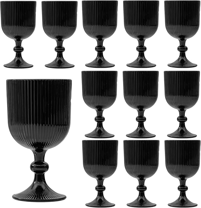 12 Pcs Black Vintage Wine Glasses, 11 Ounces Colored Glass Water Goblets by XKXKKE