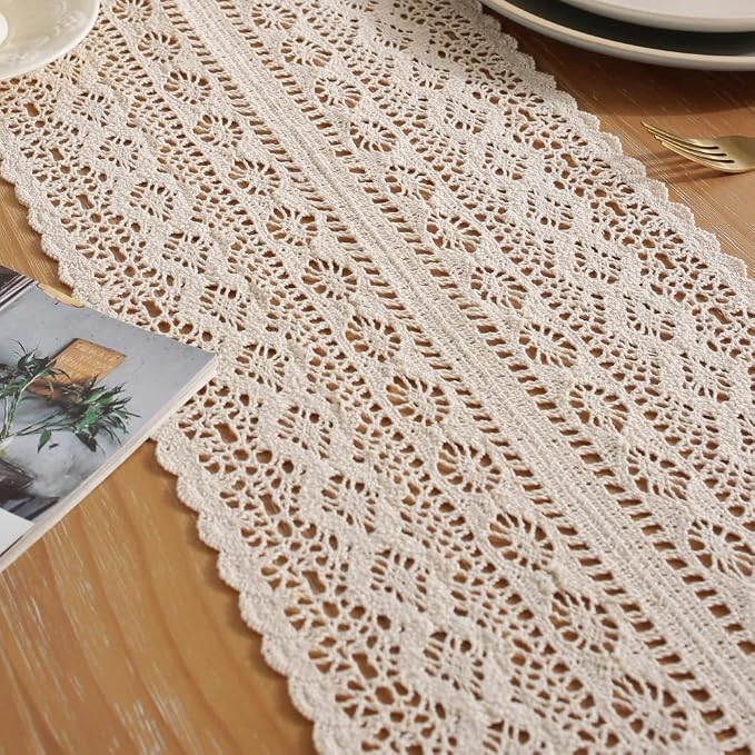 meioro Mesh Woven Table Runners, 10x108 Inch Boho Cotton Table Runner - Image 4