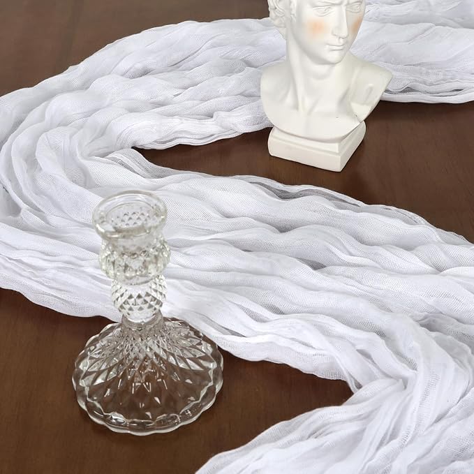 12 Pack 10Ft White Cheesecloth Table Runner 23 x 120 Inch | Gauze Rustic Boho - Image 3