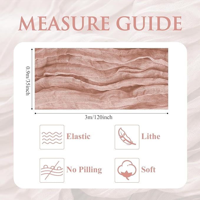 Cheesecloth Table Runner 10FT 6Pcs Dusty Pink Boho Gauze Sheer Runners | Cheese - Image 2