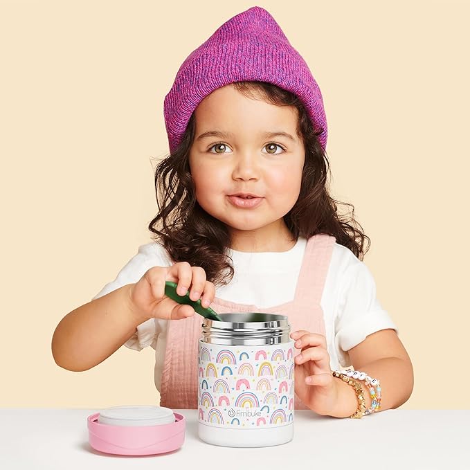 Fimibuke Insulated Kids Food Jar, 12 OZ BPA FREE Wide Mouth Stainless Steel Vacuum Thermos for Hot Cold Food for School Travel Leakproof Toddler Boy Girl Lunch Container Snack Cup for Fruits Veg Soup