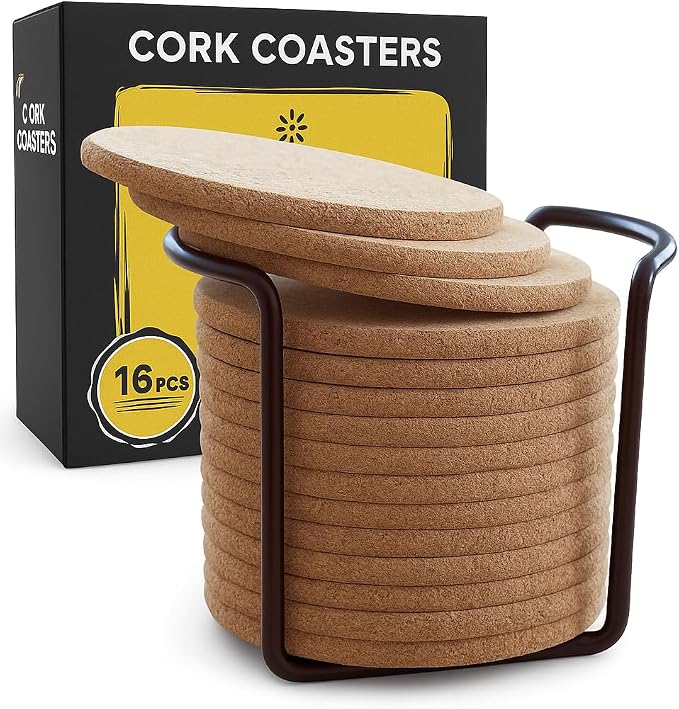 Cork Coasters for Drinks with Metal Holder by Decopom